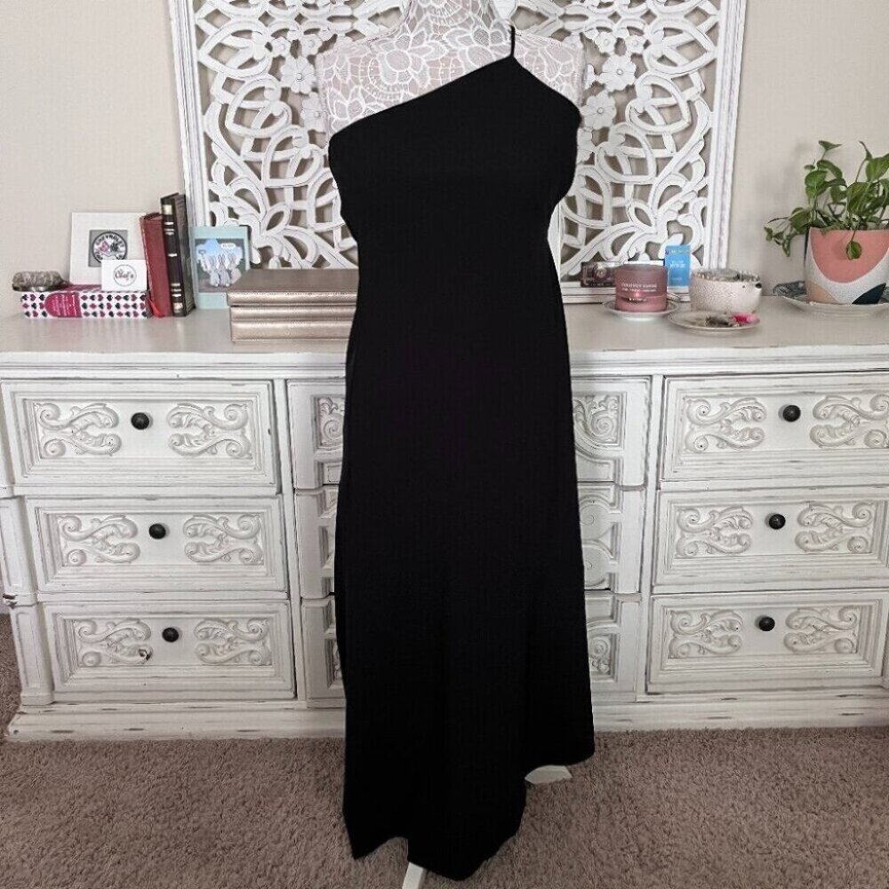 Banana Republic Asymmetrical Flounce Maxi Black Dress Maxi
